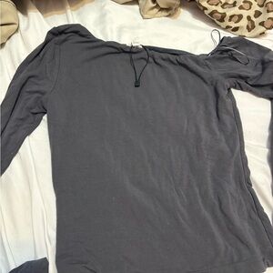 Garage Off-the-Shoulder Long Sleeve Top - Charcoal Gray